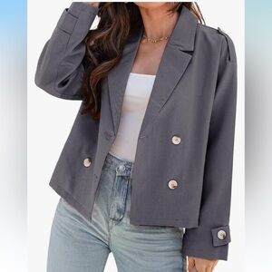 NWT Dokotoo Womens Cropped Trench Coats Double Breasted Blazer w/ Pockets